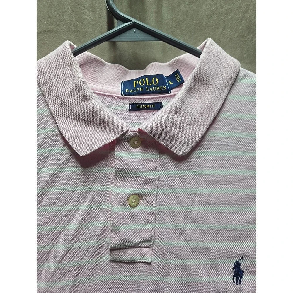 Ralph Lauren Polo Shirt Mens Large Pink Striped‎ Pony Short Sleeve